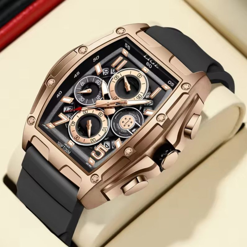 LIGE 89110A Men's Watches Sports Silicone Watch Men Luminous Chronograph Waterproof Watch for Men Male Clock Relogios Masculino+Box